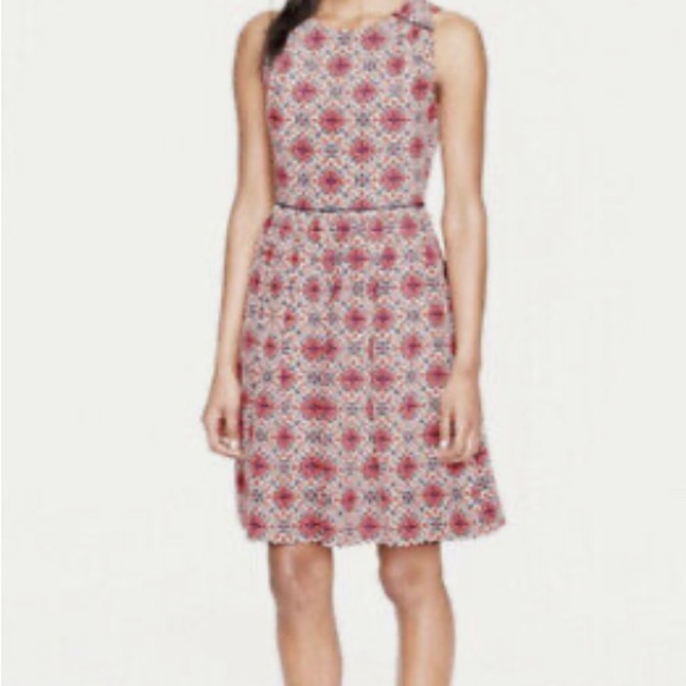 J-crew pink & navy patterned silk dress